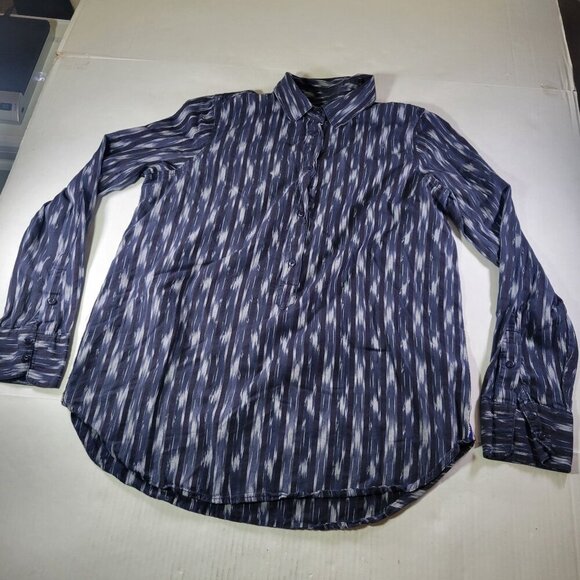 J. Crew Women Cotton Navy & White Ikat Professional Button-Up Shirt Size 8 - Picture 1 of 9